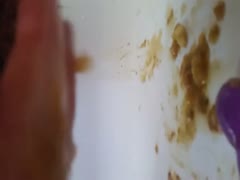 The girl smeared her feces across the restroom.